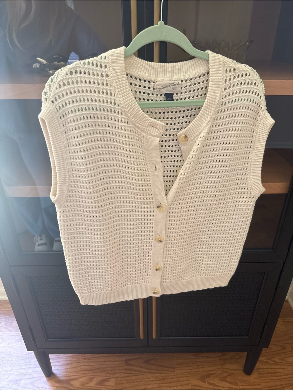 Cream Open-Knit Button Front Sweater Vest